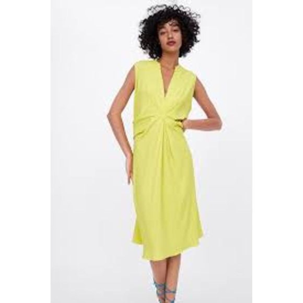 ZARA textured pleated twist yellow dress